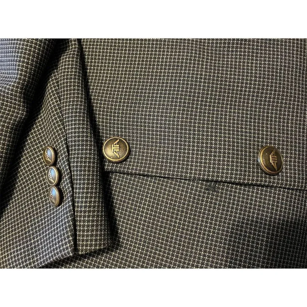 Lion Men's Houndstooth Wool Blazer Jacket Black Size 50 Formal